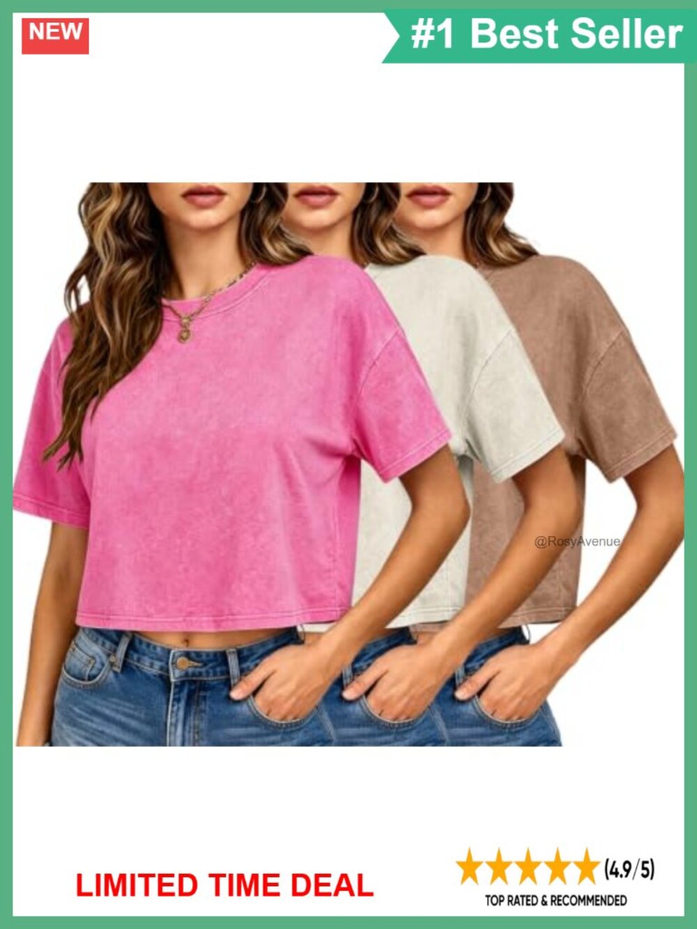 Acid Wash Cropped T-Shirt Cotton Short Sleeve Crewneck Tee